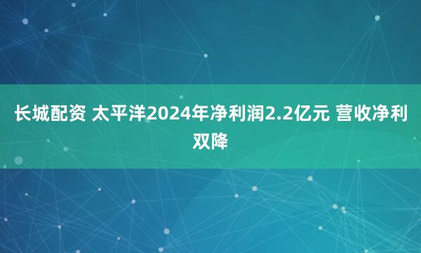 长城配资 太平洋2024年净利润2.2亿元 营收净利双降